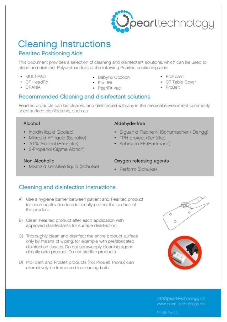 Cleaning Instructions Pearltec Positioning Aids EN