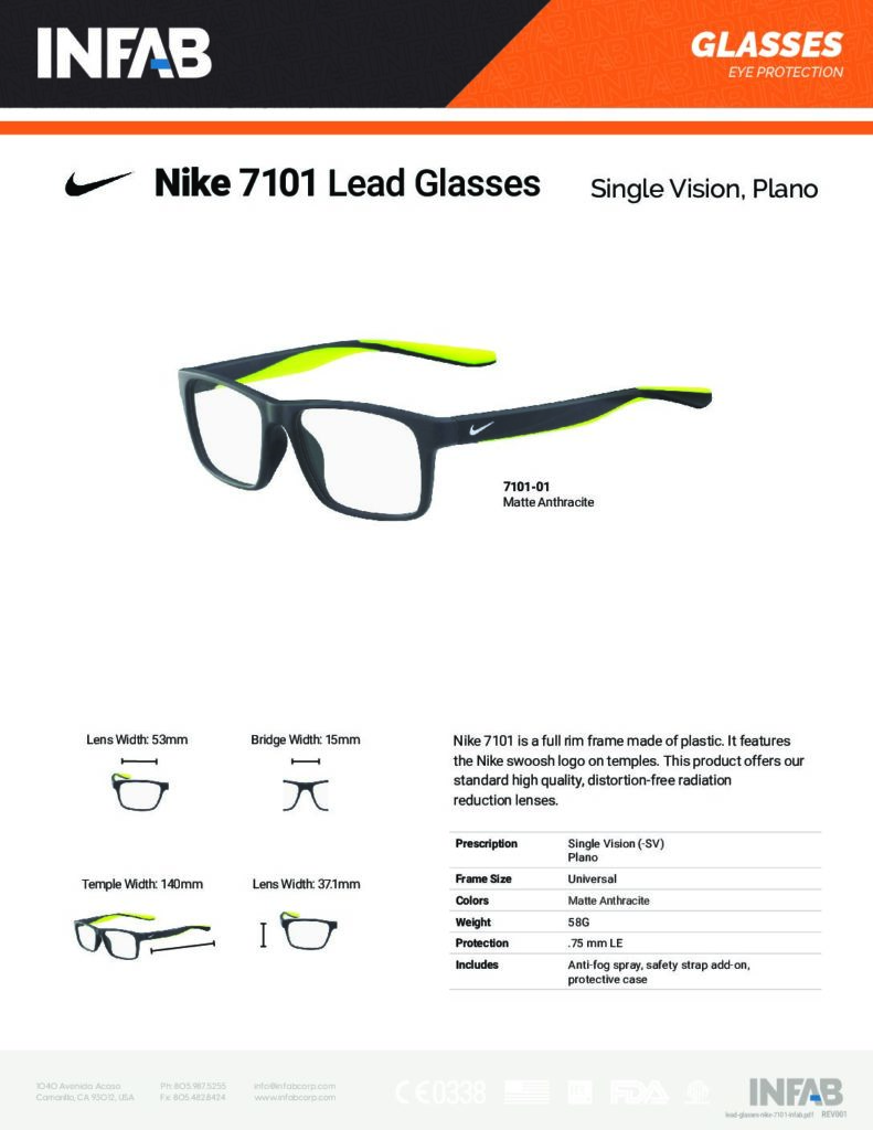 Nike 7101 Lead Glasses - Single Vision, Plano